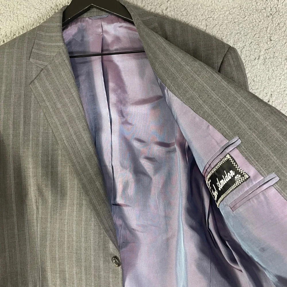 Mens 48R Gray Pinstripe Suit Jacket Blazer 2 Button USA Made Business Formal